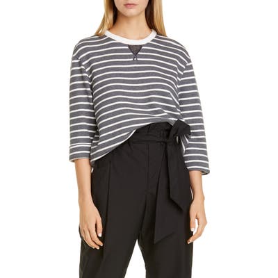 Brunello Cucinelli Monili Detail Stripe Cotton Sweatshirt, Grey