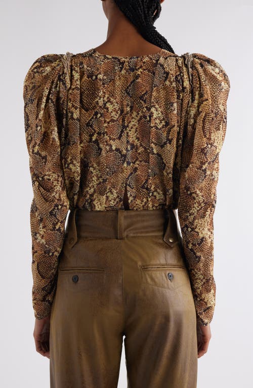 Shop Isabel Marant Marlin Snakeskin Print Silk Blend Top In Sand