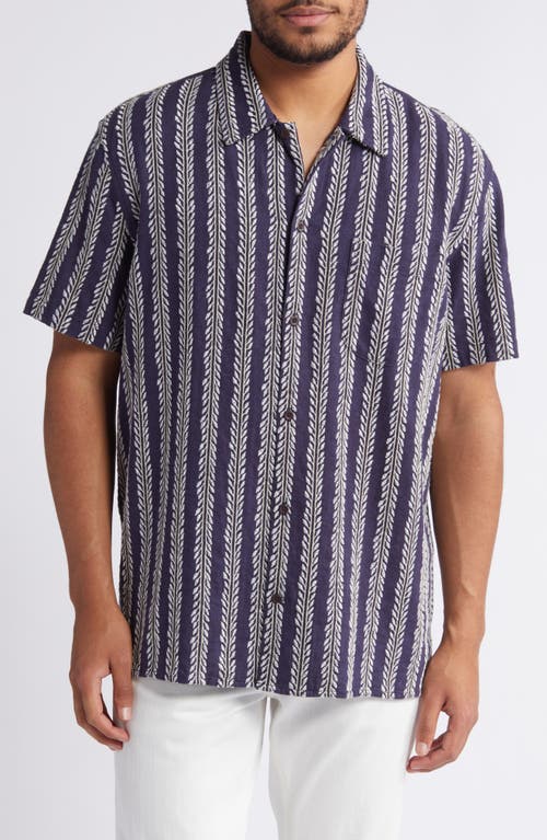 Shop Treasure & Bond Regular Fit Vine Stripe Embroidered Short Sleeve Button-up Shirt In Navy Blazer Vertical Vines