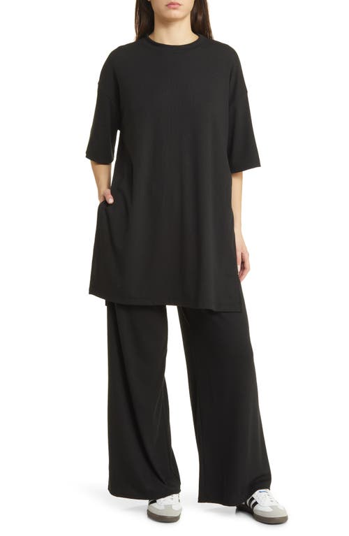 Dressed in Lala Leveled Up Ribbed Oversize T-Shirt & High Waist Crop Pants in Black at Nordstrom, Size Medium