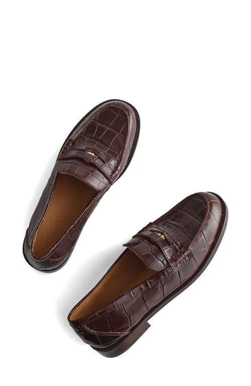 Madewell Porto Croc Embossed Penny Loafer In Chocolate Raisin