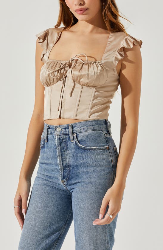 Shop Astr Milkmaid Cap Sleeve Top In Champagne