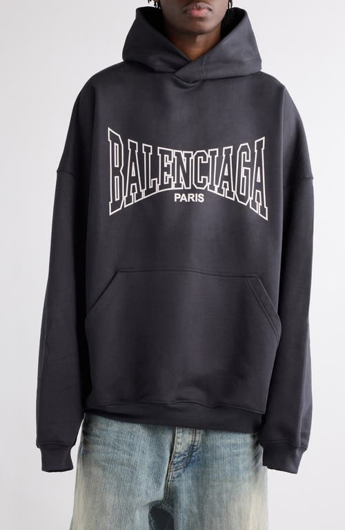 Shop Balenciaga Oversize Cotton Fleece Logo Graphic Hoodie In Washed Black/black