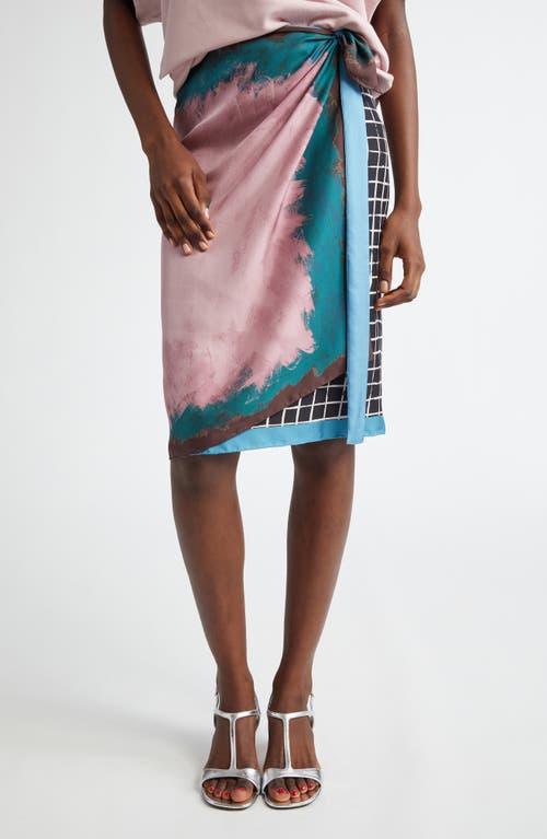 Dries Van Noten Womens Dessin B Abstract-print Wrap-front Silk Midi Skirt In Pink/teal