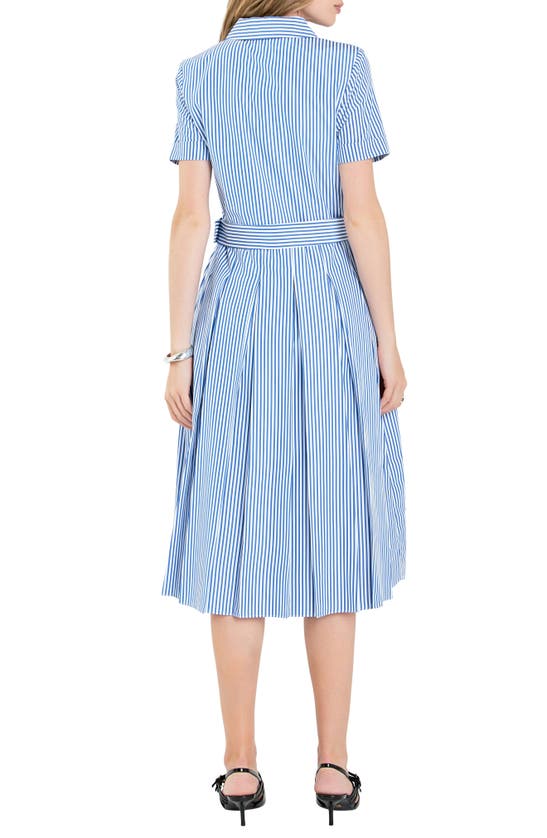 Shop English Factory Stripe Belted Shirtdress In Blue