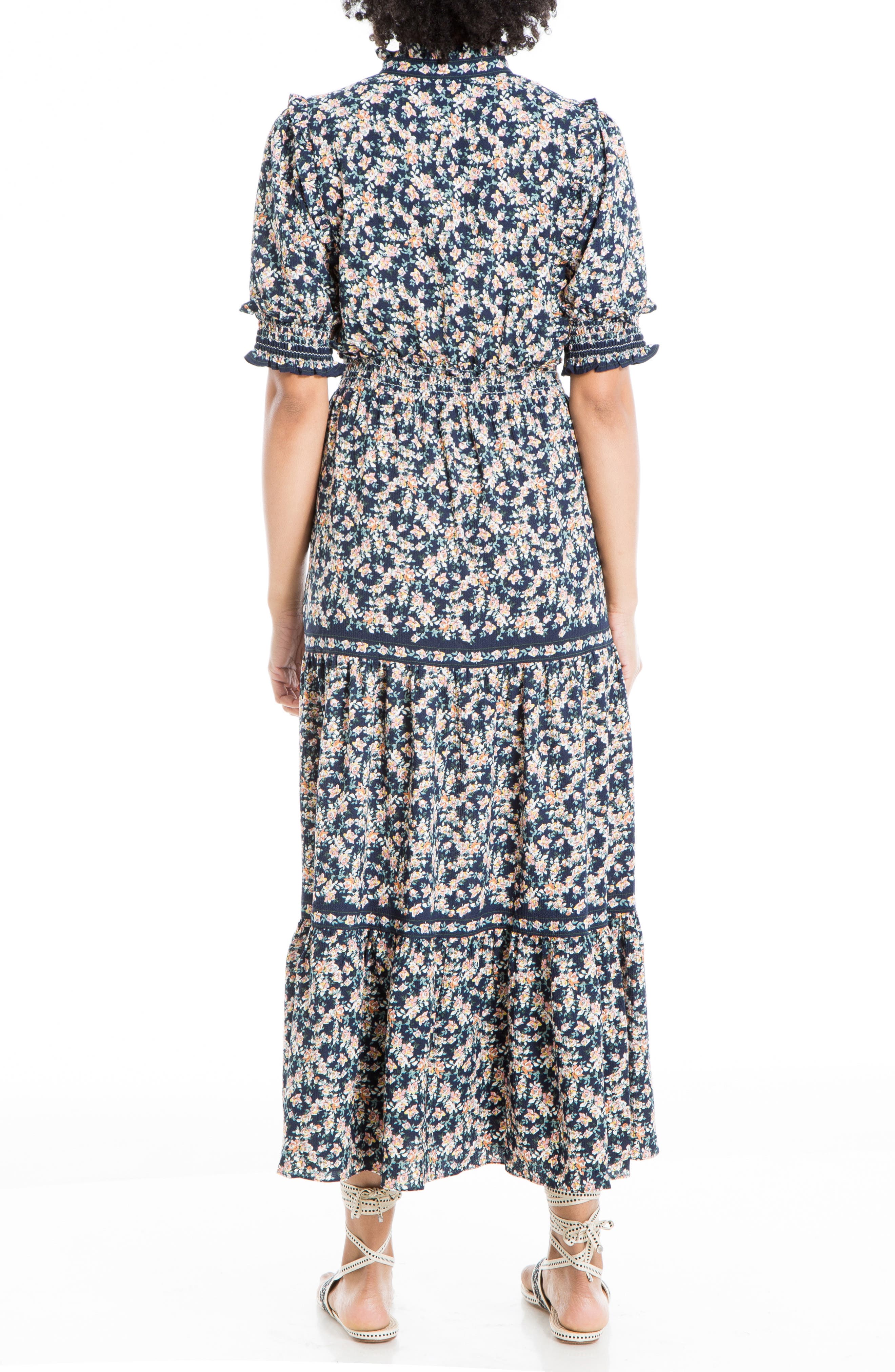 Fresh Striped Ruffle-Collar Maxi Dress