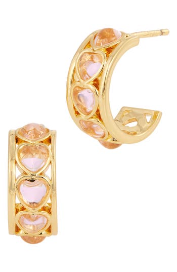 Savvy Cie Jewels Cubic Zirconia Cabochon Heart Huggie Hoop Earrings In Yellow