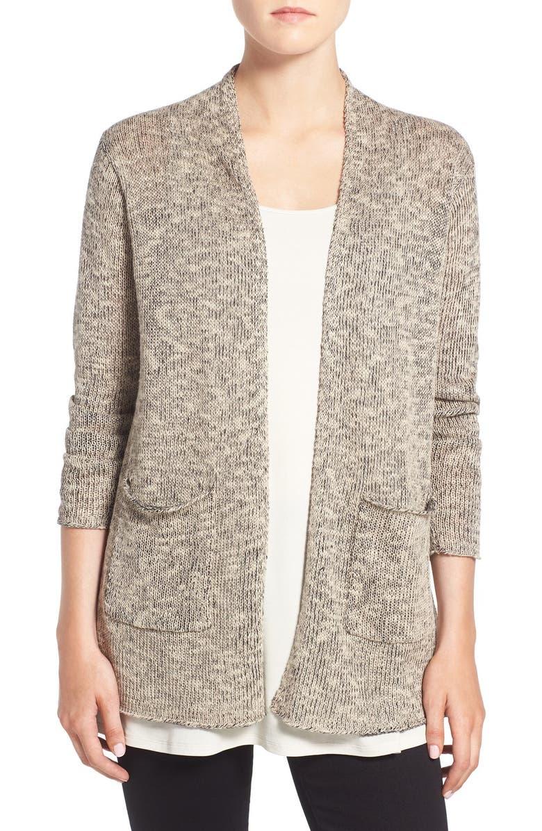 Eileen Fisher Plait Detail Organic Linen & Cotton Open Front Cardigan ...