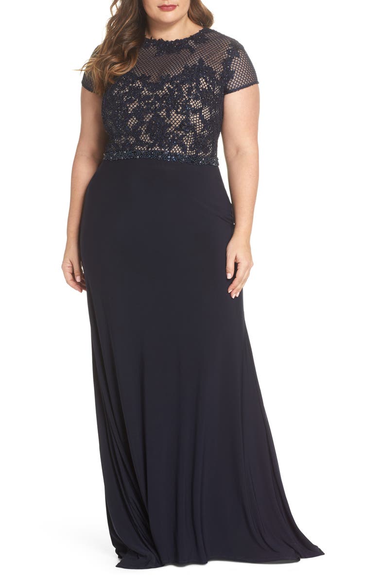 Mac Duggal Embellished Crochet & Jersey Gown (Plus Size) | Nordstrom