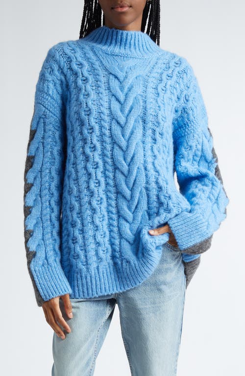 Shop Stella Mccartney Colorblocked Cable Knit Sweater In Blue Multi