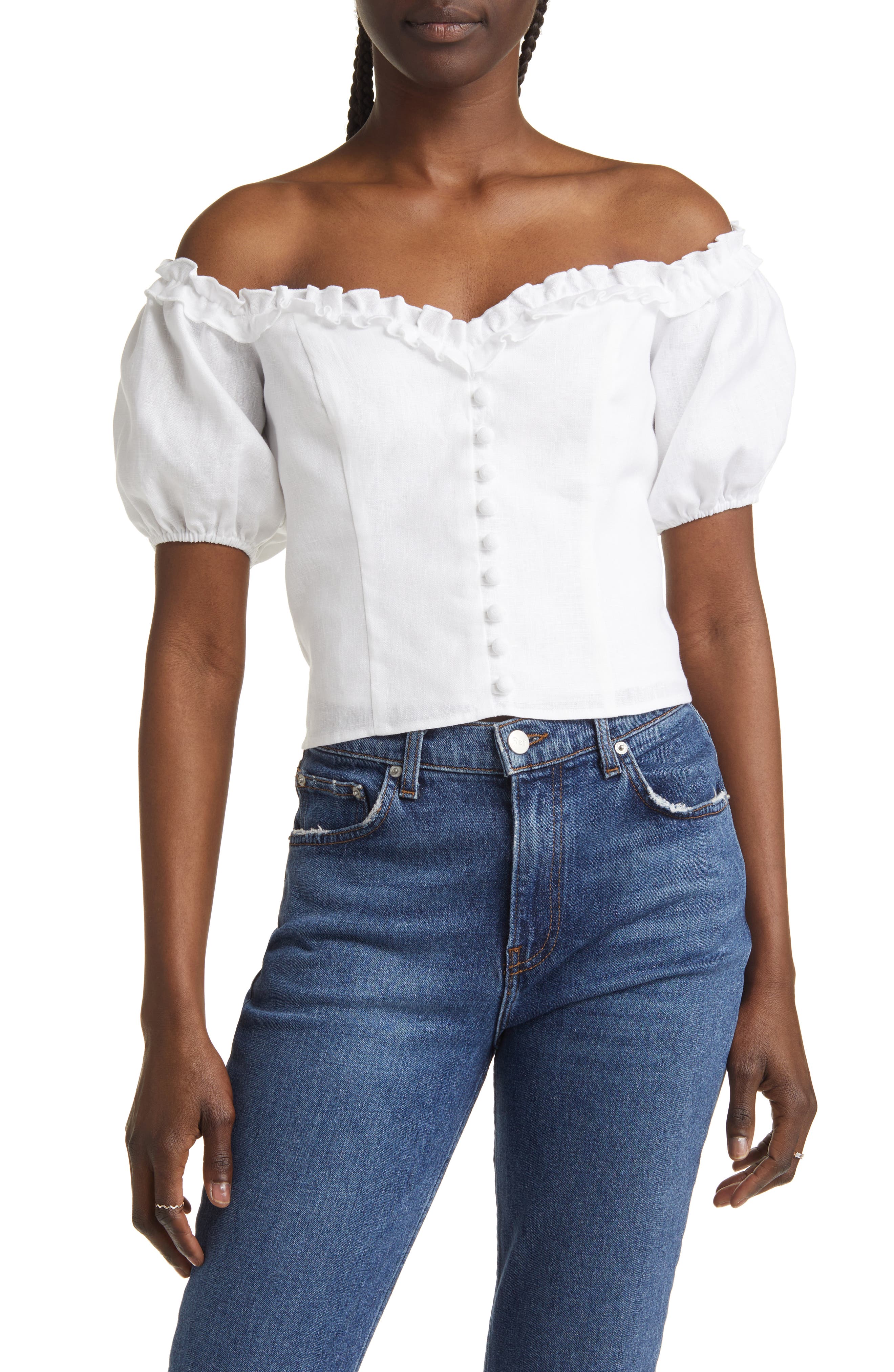 off shoulder white shirt for women