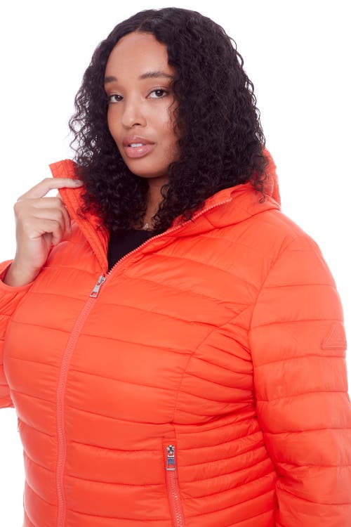 Alpine North Plus Size Yoho Lightweight Packable Puffer Jacket & Bag In Tangerine