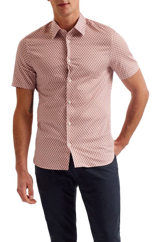 Shop Ted Baker Lacesho Geo Print Stretch Cotton Button-up Shirt In Mid Pink
