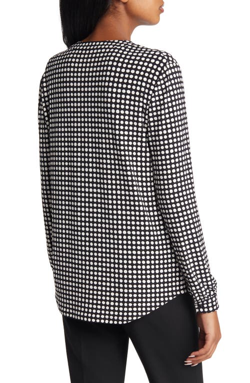 Shop Anne Klein Pearly Dot Split Neck Blouse In Anne Black/anne White