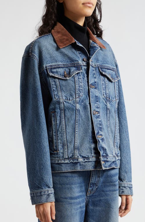 Shop Nili Lotan Chesney Denim Trucker Jacket In Ocean Wash