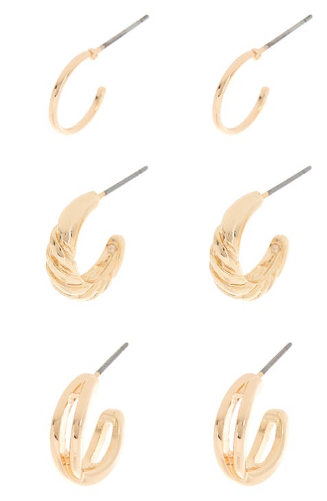 3-Pack Assorted Hoop Earrings