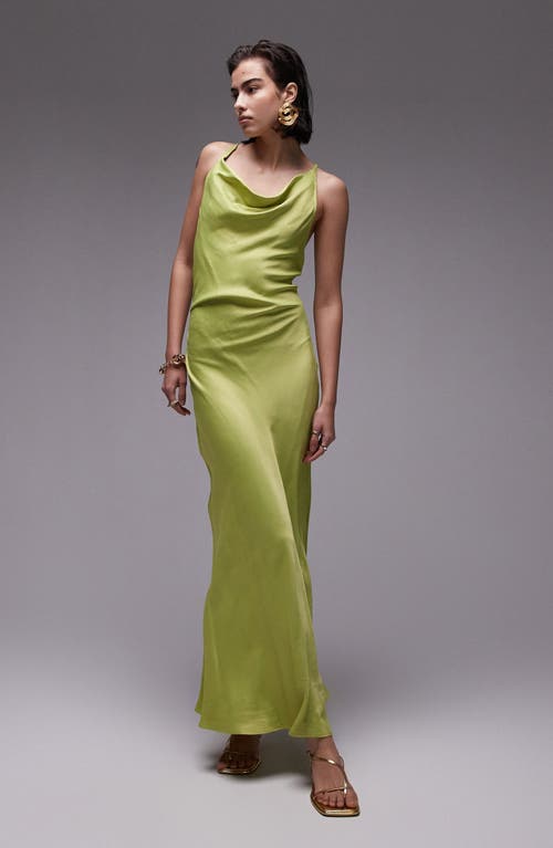 Shop Topshop Cowl Neck Satin Maxi Dress In Light Green