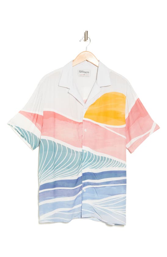 Shop Original Paperbacks Print Short Sleeve Button-up Shirt In Cream/ Pink/ Blue