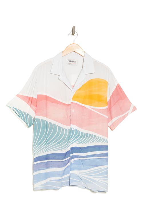 Shop Original Paperbacks Print Short Sleeve Button-up Shirt In Cream/pink/blue