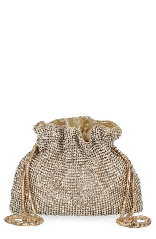 Shop Jessica Mcclintock Maxine Drawstring Rhinestone Clutch In Light Gold