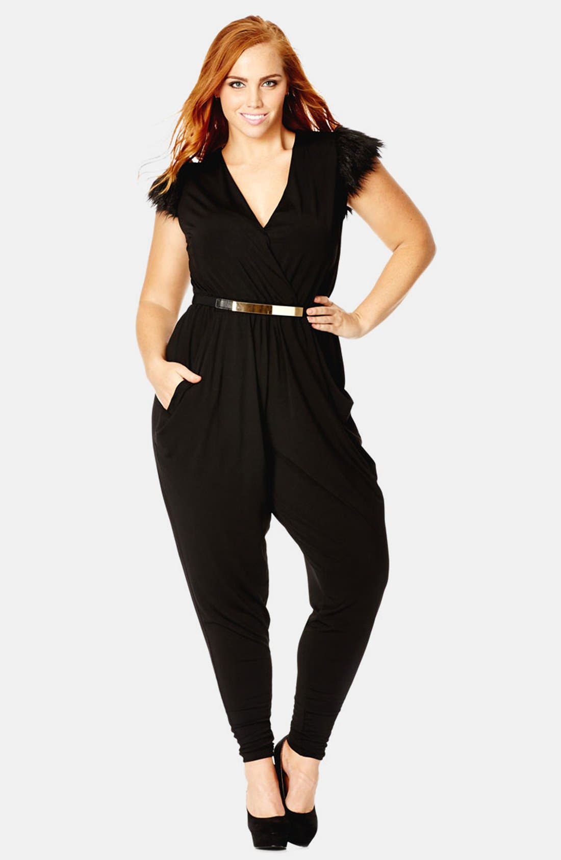City Chic 'Statement Shoulder' Jumpsuit (Plus Size) Nordstrom
