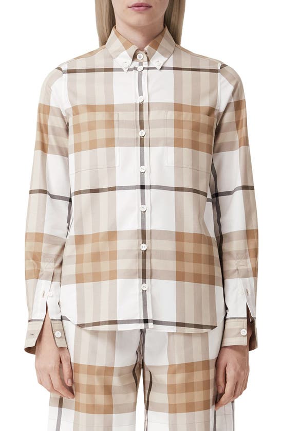 Burberry Check Cotton Button-down Shirt In Frosted White Ip Chk