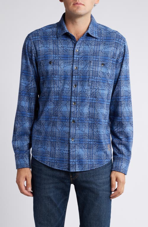 Shop Tommy Bahama Fireside Fronds Plaid Strech Flannel Button-up Shirt In Blue Marlin