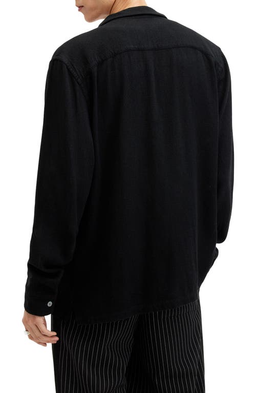 Shop Allsaints Cudi Textured Long Sleeve Camp Shirt In Black