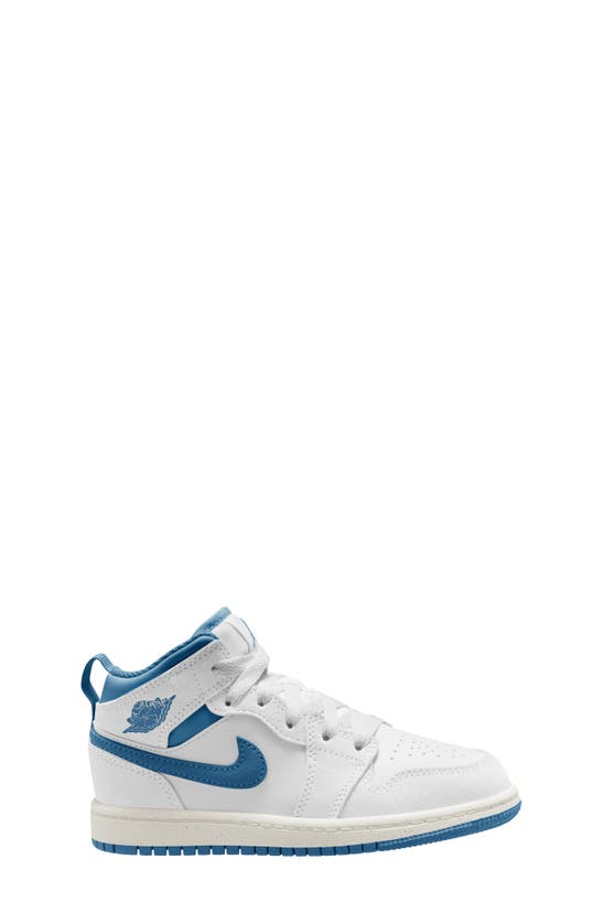 Shop Nike Kids' Air Jordan 1 Mid Sneaker In White/ Industrial Blue/ Sail