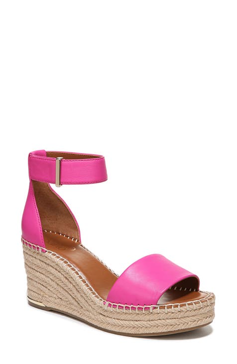 Buy online Women Solid Pink Ankle Strap Wedge Heel Sandal from