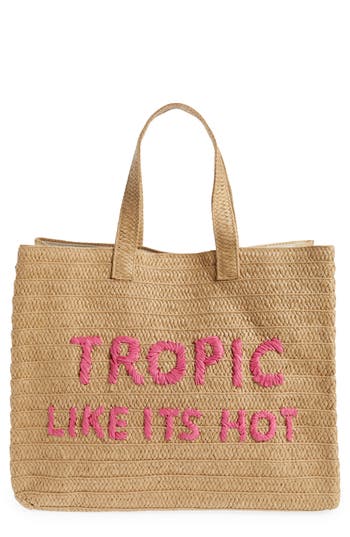Btb Los Angeles Tropic Like Its Hot Straw Tote In Brown