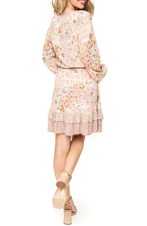 Shop Gibsonlook Mixed Print Long Sleeve Dress In Blush Mauve Combo