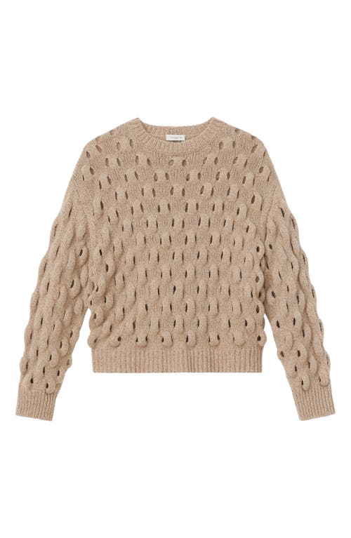 Shop Lafayette 148 New York Loop Stitch Wool & Cashmere Crewneck Sweater In Camel Multi