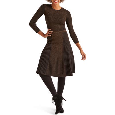 Boden Diona Metallic Thread Fit & Flare Sweater Dress, Metallic