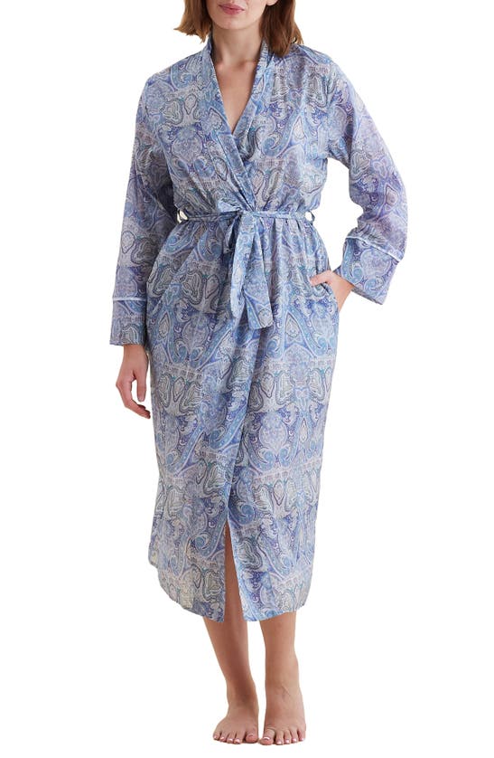 Shop Papinelle Nahla Paisley Print Cotton Robe In Crystal Blue