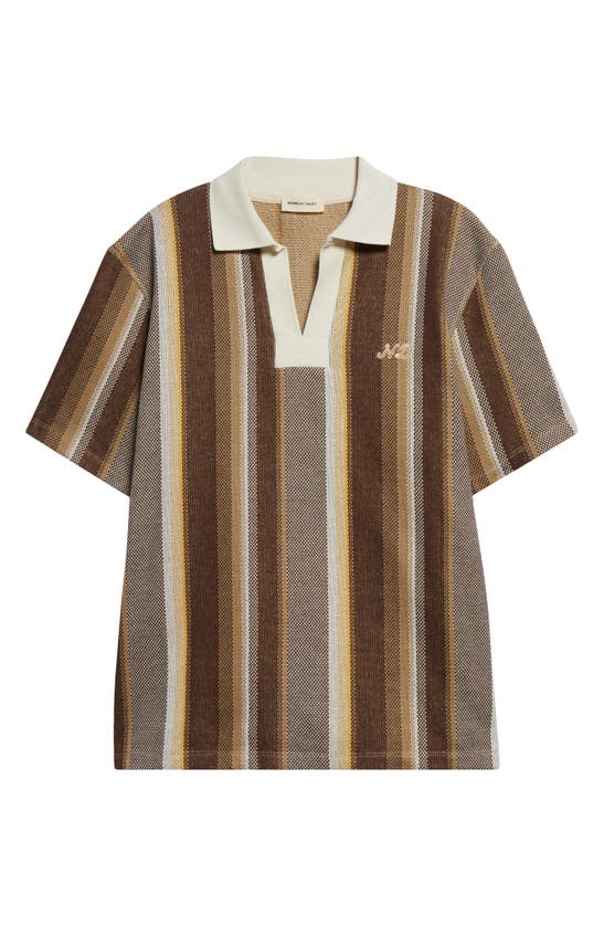 Shop Nicholas Daley Stripe Cotton Polo In Brown/ Ecru/ Mustard
