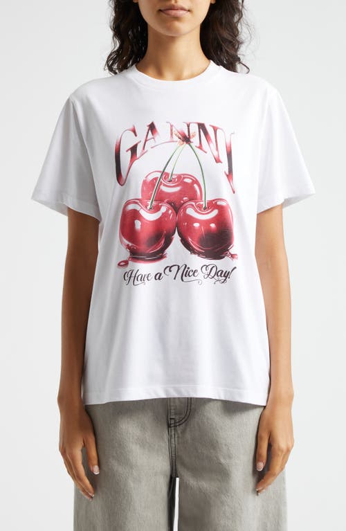 Shop Ganni Cherry Organic Cotton Graphic T-shirt In Bright White