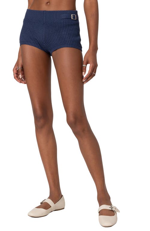 Shop Edikted Rib Stitch Microshorts In Navy