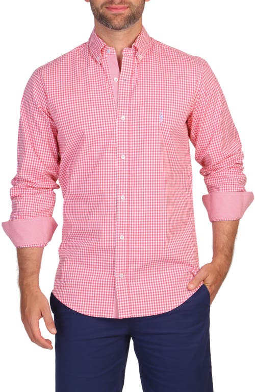 Shop Tailorbyrd Gingham Stretch Button-down Shirt In Red