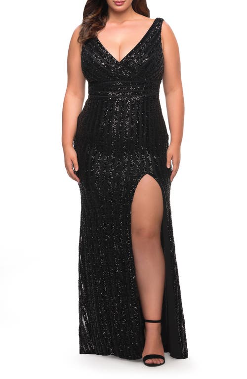 La Femme Sequin Stretch Gown Black at Nordstrom,