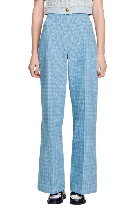 Beckham Ivory & Blue High-Waisted Patterned Pants