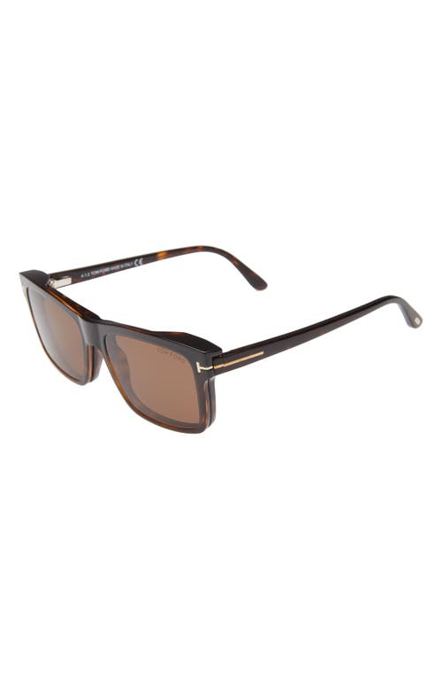 Shop Tom Ford 54mm Blue Light Blocking Glasses & Clip-on Sunglasses In Dark Havana/clear/roviex