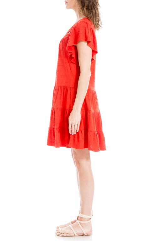 Max Studio Crochet Trim Tiered Minidress In Lava-lava