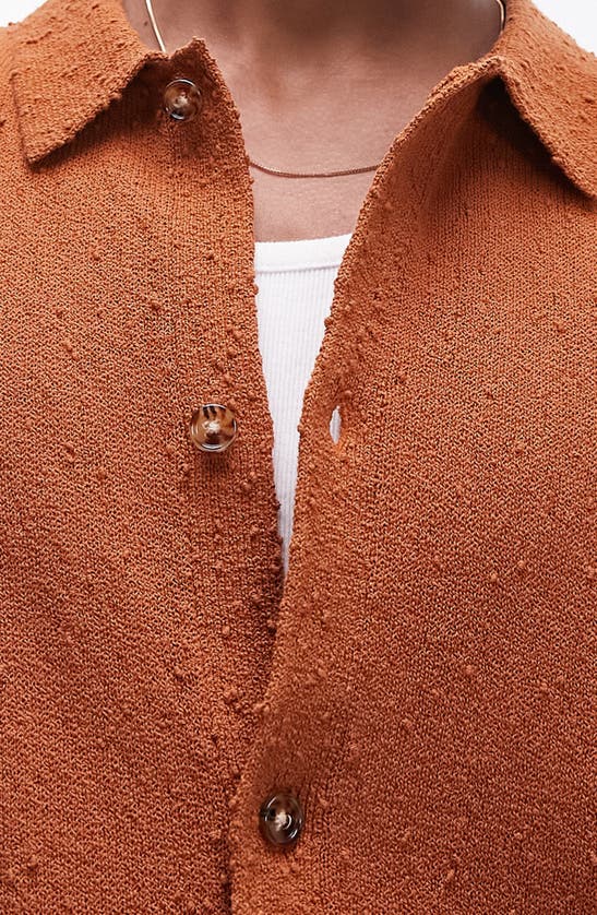 Shop Topman Textured Button-up Cardigan Shirt In Brown
