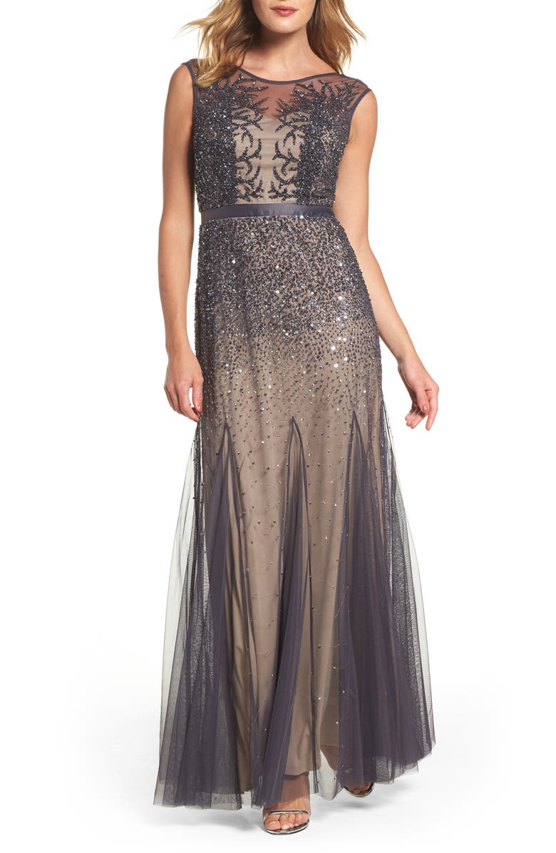 ADRIANNA PAPELL Beaded Chiffon Gown, Main, color, 020