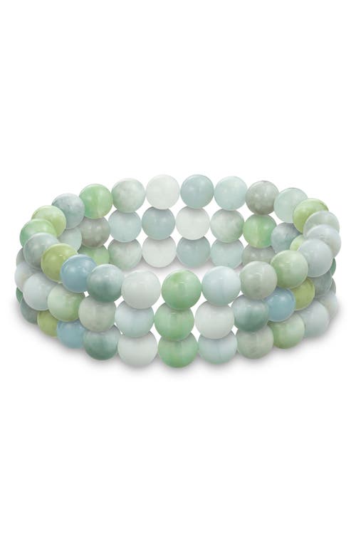 Bling Jewelry Set Of 3 Semiprecious Stone Beaded Stretch Bracelets In Aquamarine