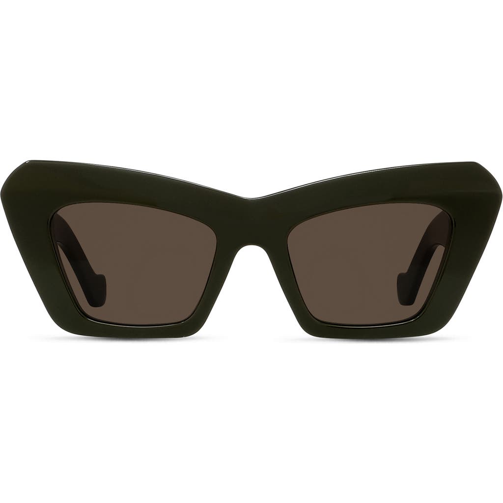 Loewe Anagram 51mm Cat Eye Sunglasses In Shiny Dark Green/brown