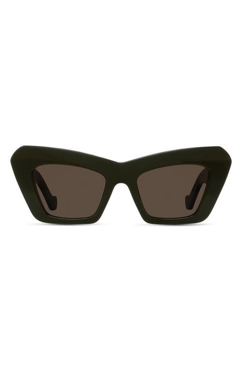 Loewe Anagram 51mm Cat Eye Sunglasses in Shiny Dark Green /Brown at Nordstrom