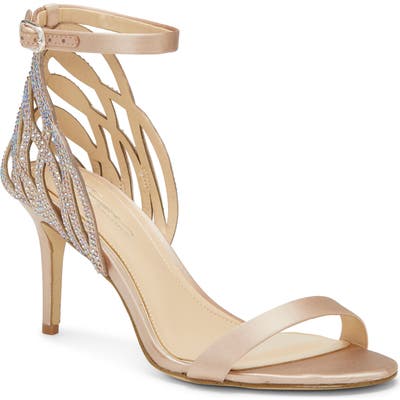 Imagine Vince Camuto Pharra Crystal Ankle Strap Sandal, Beige