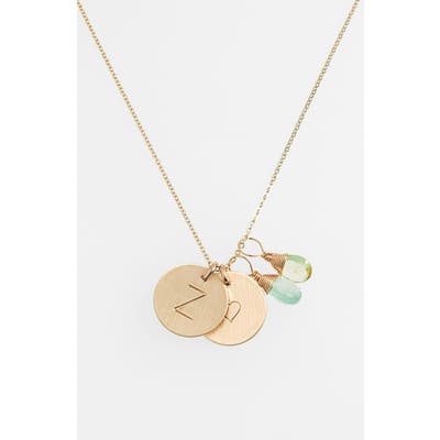 Nashelle Aqua Chalcedony, Lemon Quartz, Initial & Heart 14K-Gold Fill Disc Necklace